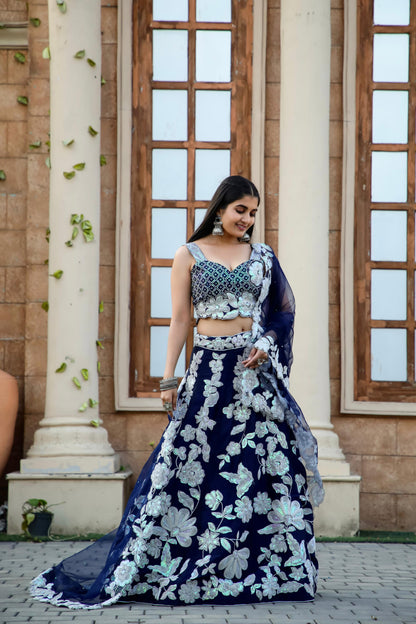 Navy Blue Lehenga Embellished In Sequins work