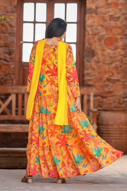 Multi Coloured Anarkali With Mirror Work