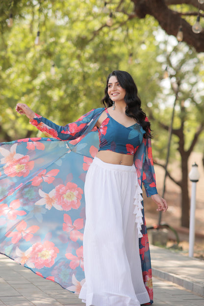 Floral Printed Dress With Shrug