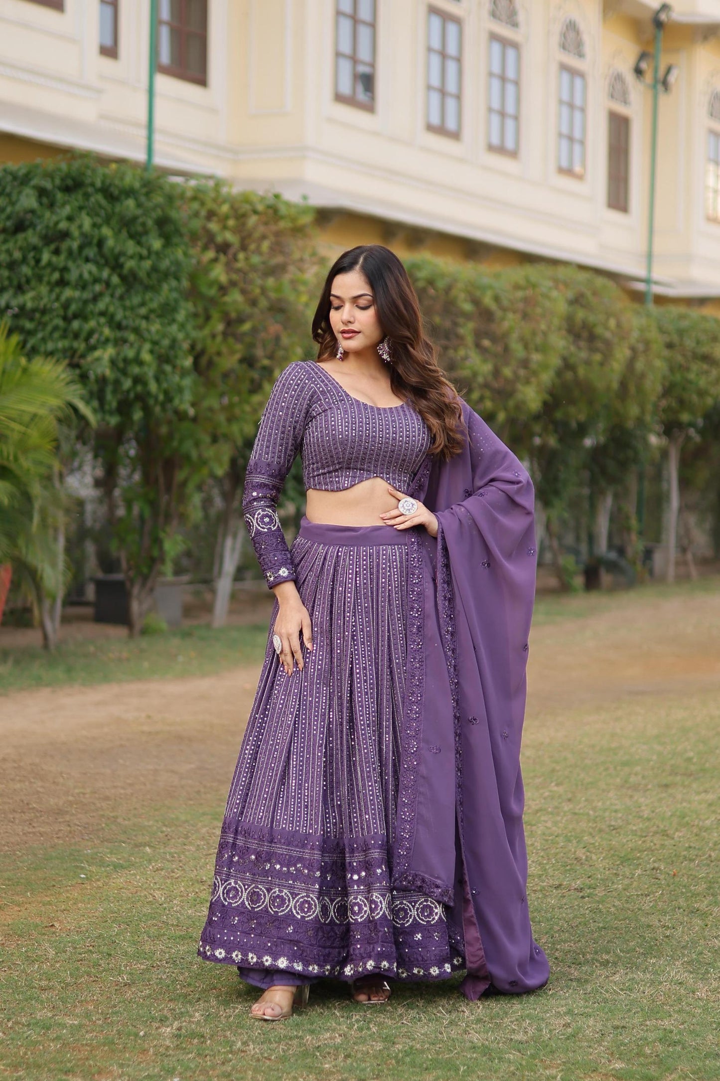 Purple Embellished Georgette Lehenga