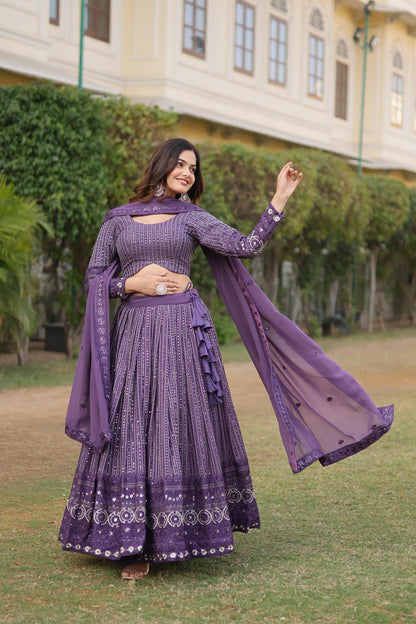 Purple Embellished Georgette Lehenga