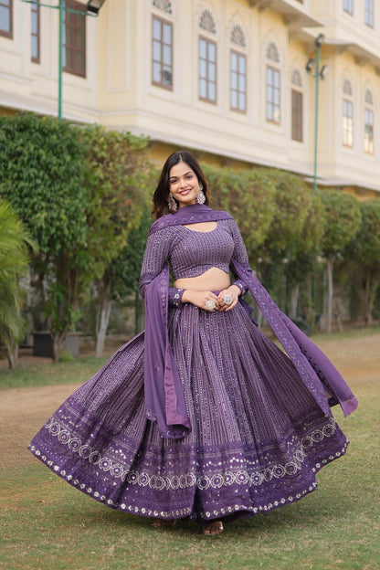 Purple Embellished Georgette Lehenga