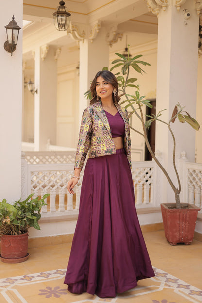 Chinnon Lehenga Set With Classic Koti