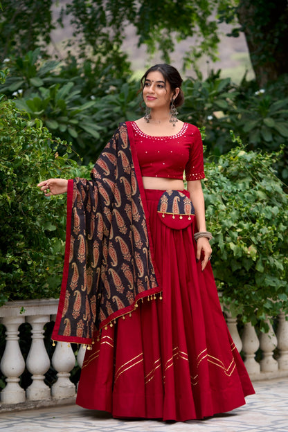 Pure Cotton Lehenga With Printed Dupatta