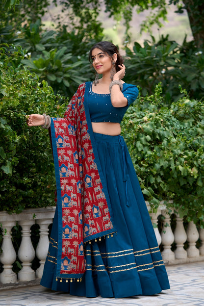 Pure Cotton Lehenga With Printed Dupatta