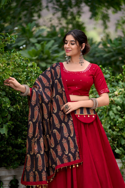 Pure Cotton Lehenga With Printed Dupatta