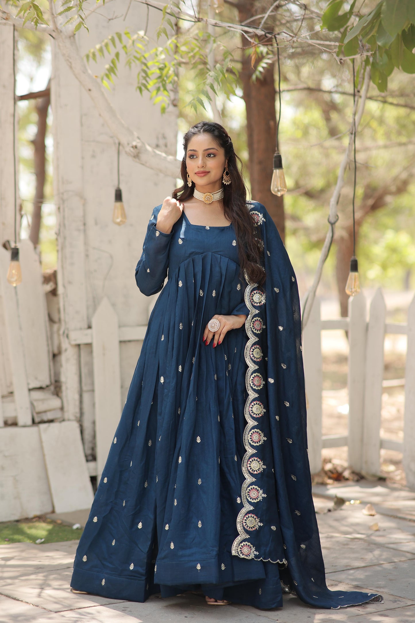 Shimmer Glam Flaired Gown With Heavy Dupatta