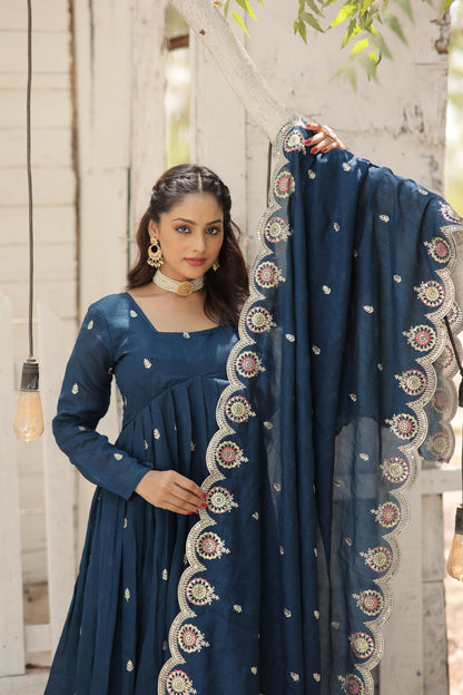 Shimmer Glam Flaired Gown With Heavy Dupatta