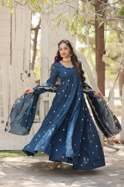 Shimmer Glam Flaired Gown With Heavy Dupatta