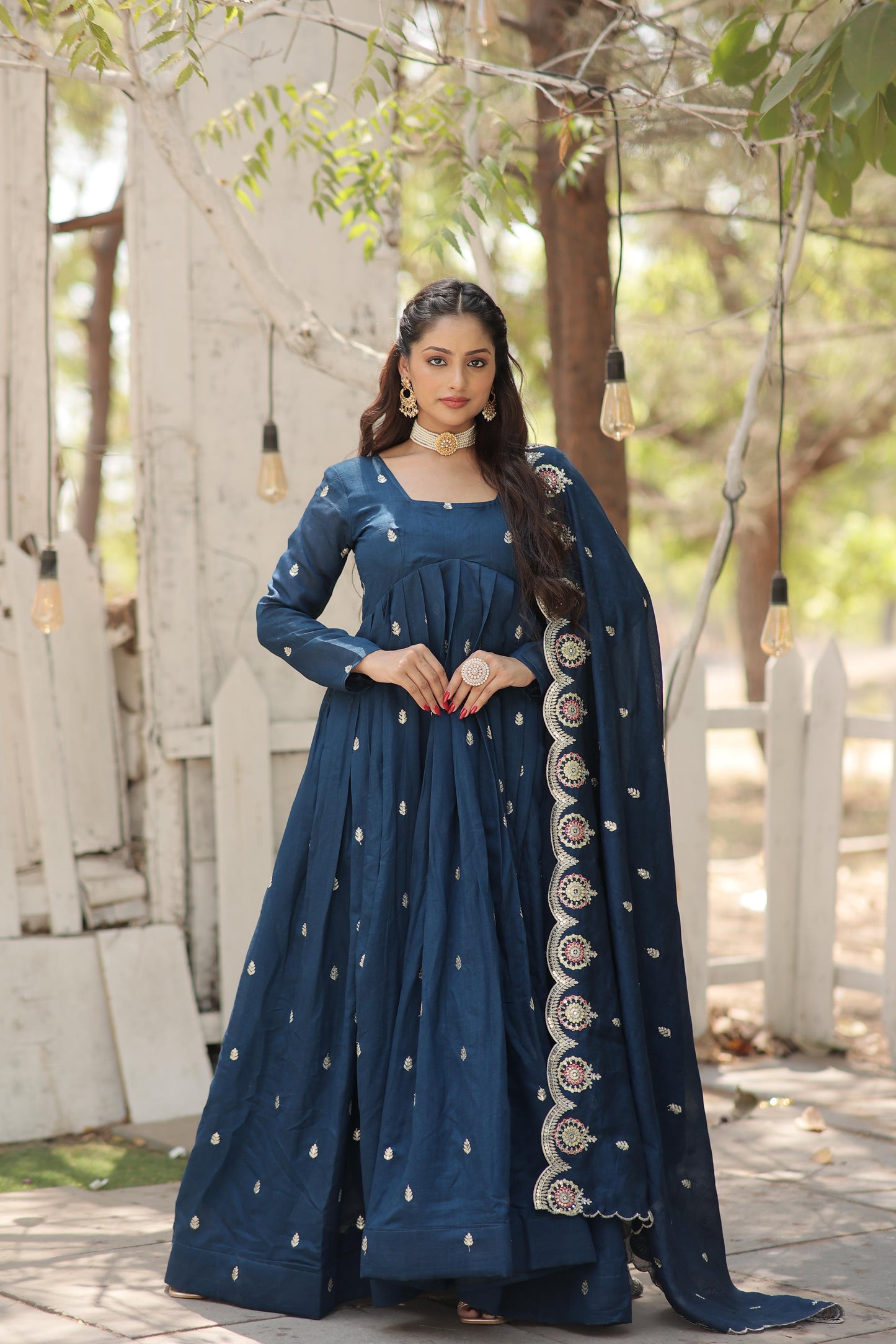 Shimmer Glam Flaired Gown With Heavy Dupatta