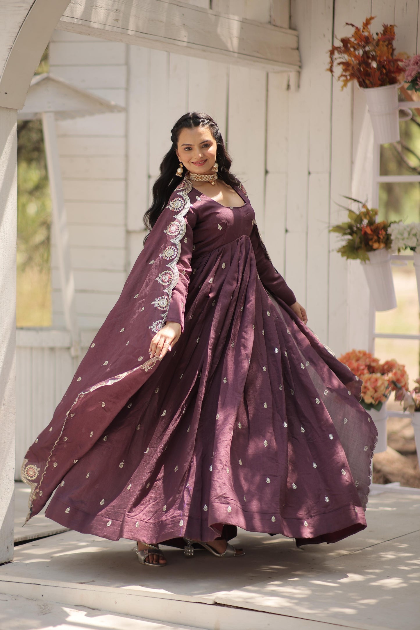 Shimmer Glam Flaired Gown With Heavy Dupatta