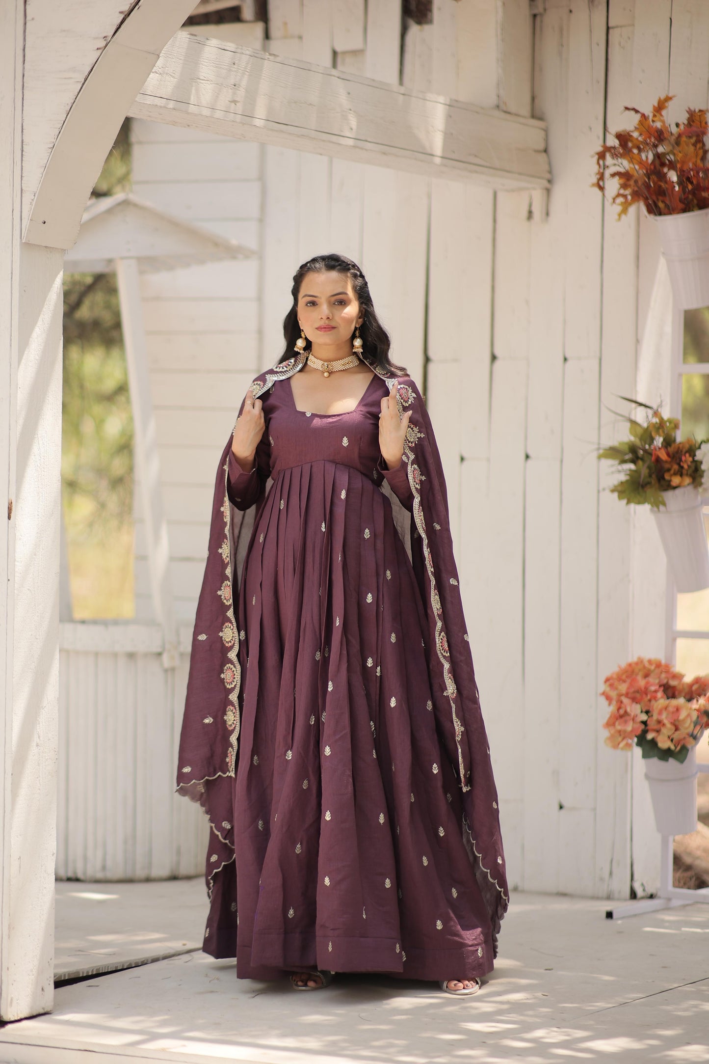 Shimmer Glam Flaired Gown With Heavy Dupatta