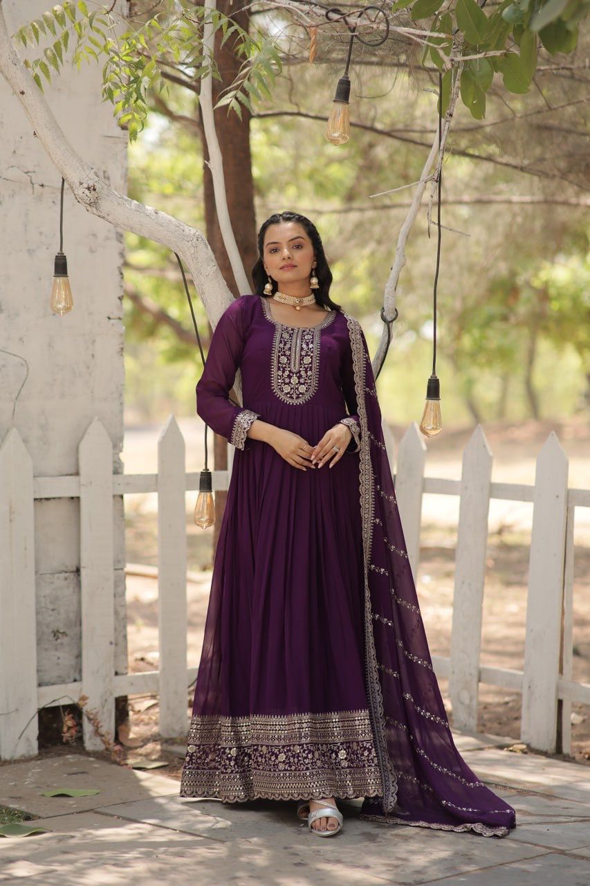 Embroidered Blooming Gown With Sequins