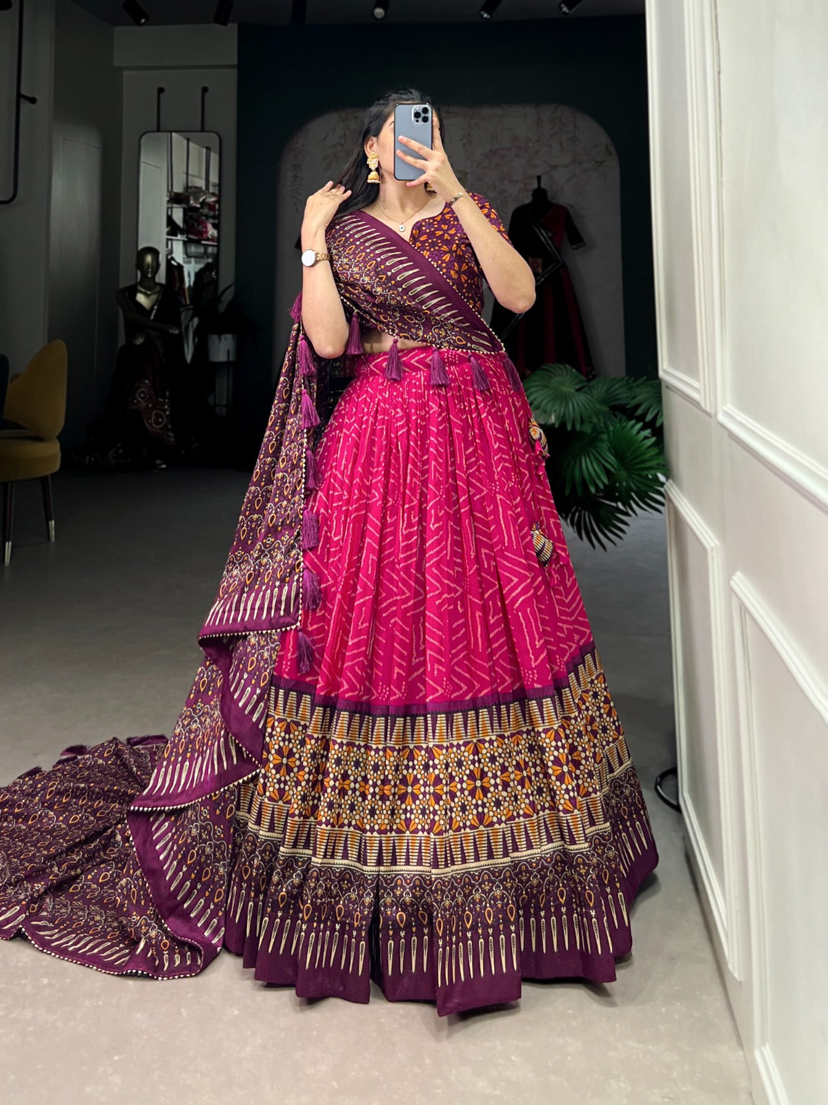 Pink Bandhani printed lehenga