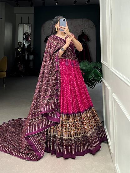 Pink Bandhani printed lehenga