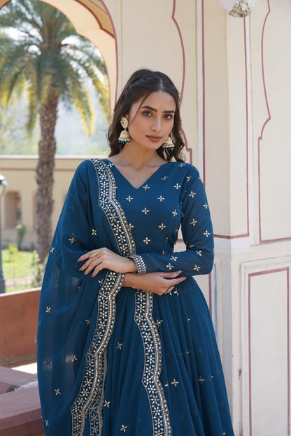 Sequins Embroidered Gown With Work Dupatta