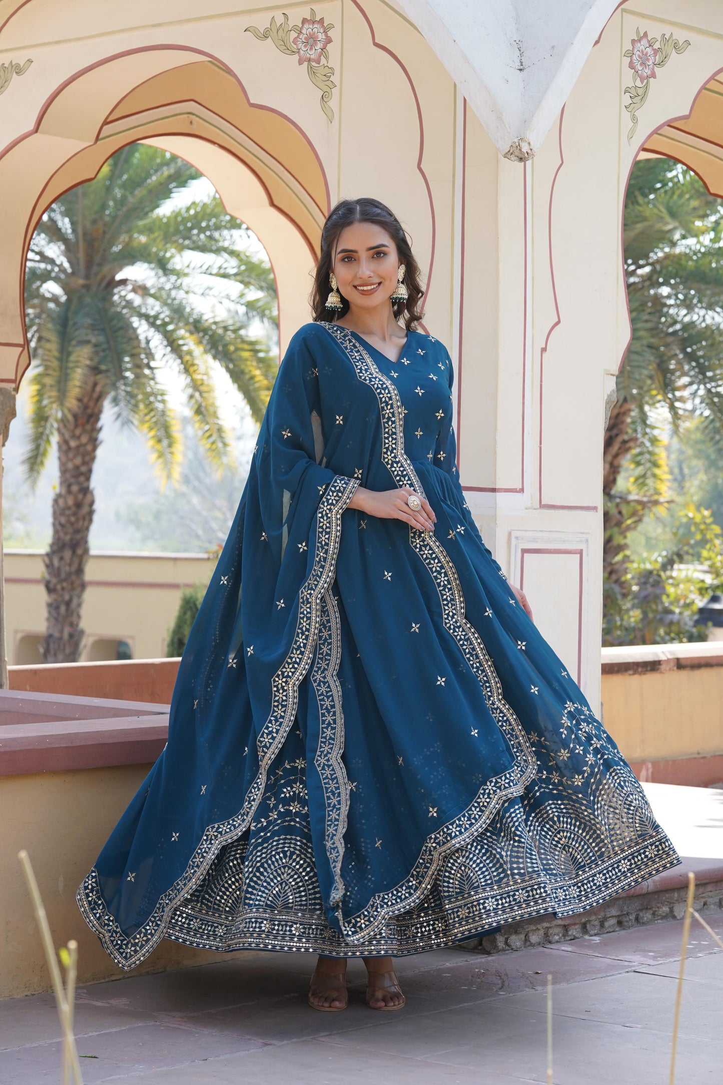 Sequins Embroidered Gown With Work Dupatta