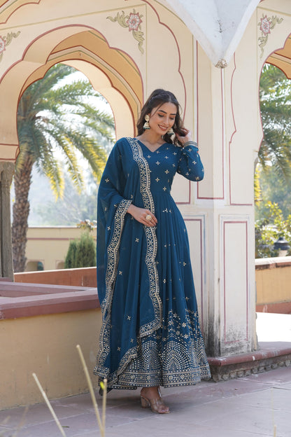 Sequins Embroidered Gown With Work Dupatta