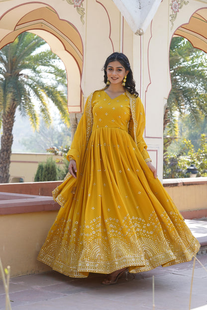 Sequins Embroidered Gown With Work Dupatta