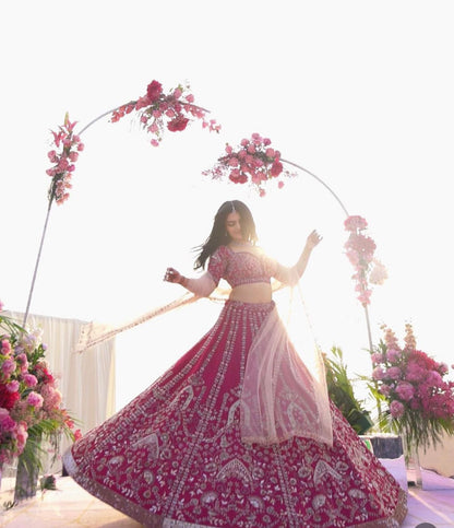 Deep Pink Satin Silk Lehenga Set