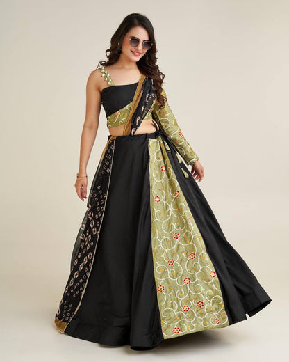 Enchanted Olive And Black Elegance Lehenga