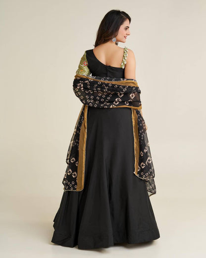 Enchanted Olive And Black Elegance Lehenga