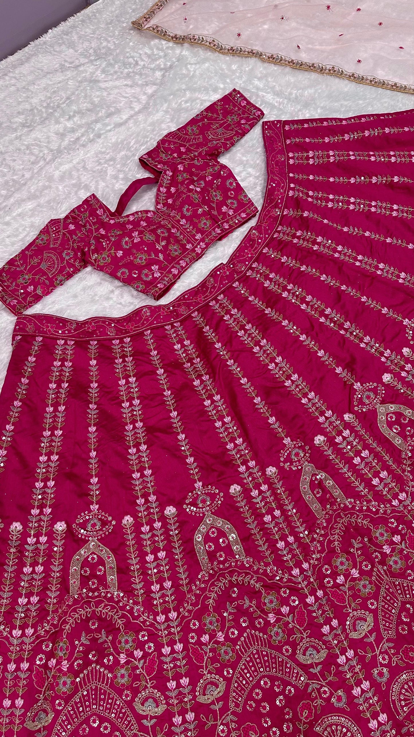 Deep Pink Satin Silk Lehenga Set