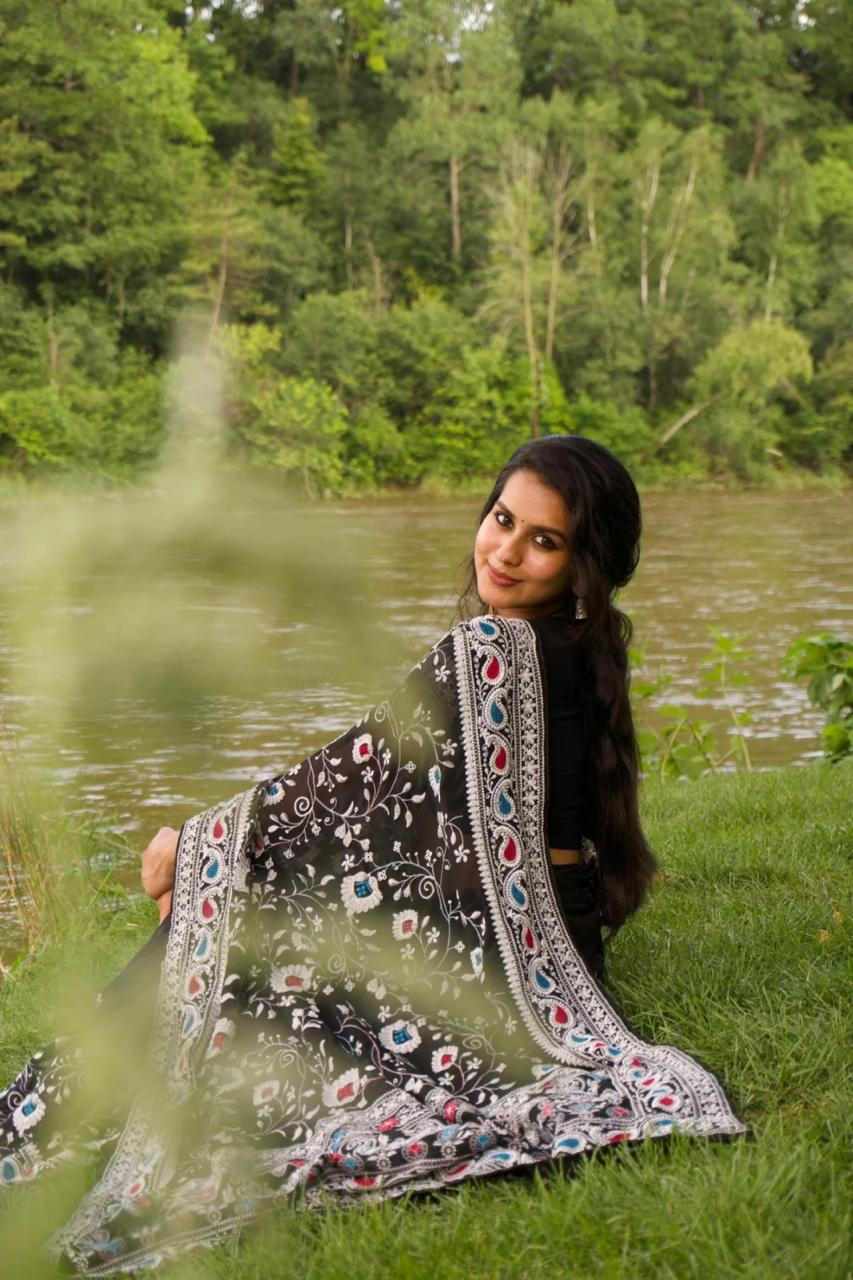 Chikankari Black Saree