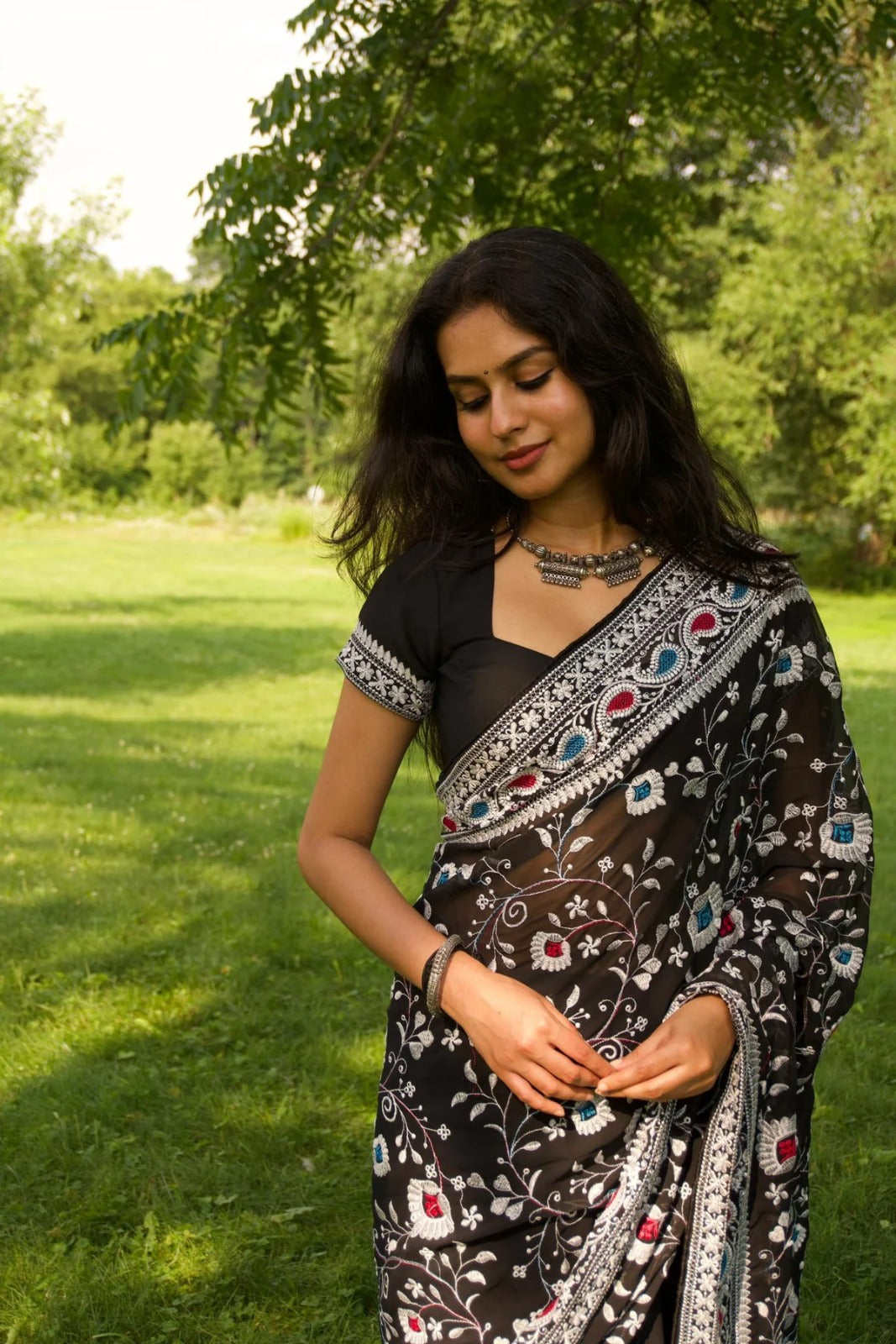 Chikankari Black Saree