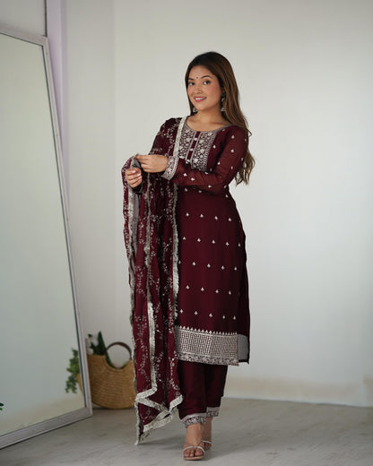 Maroon Silk Kurta Set