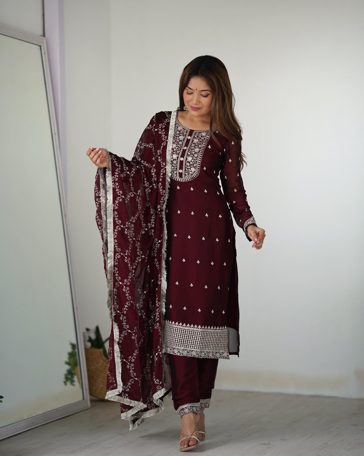 Maroon Silk Kurta Set