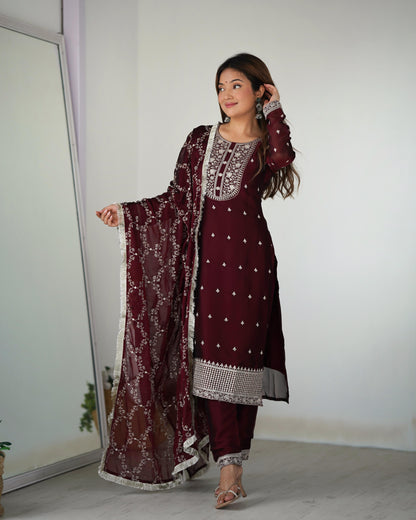 Maroon Silk Kurta Set