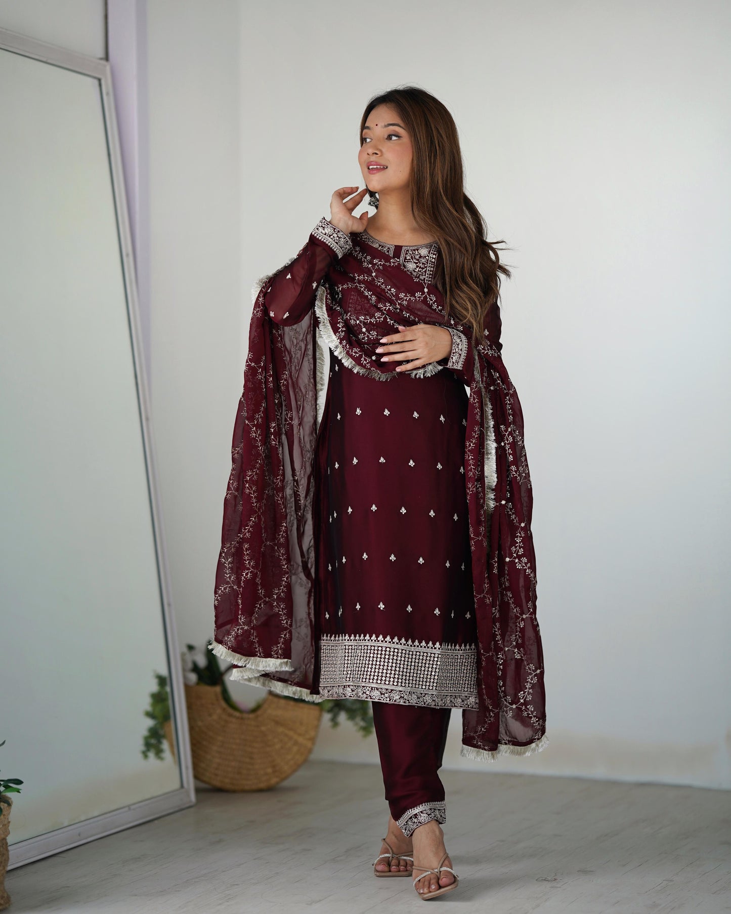 Maroon Silk Kurta Set