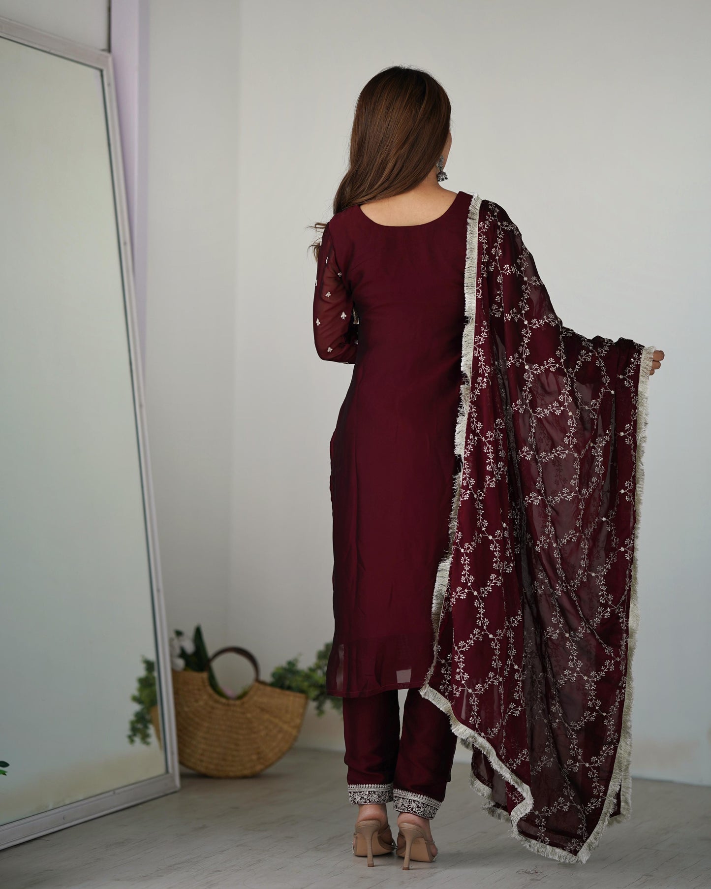 Maroon Silk Kurta Set