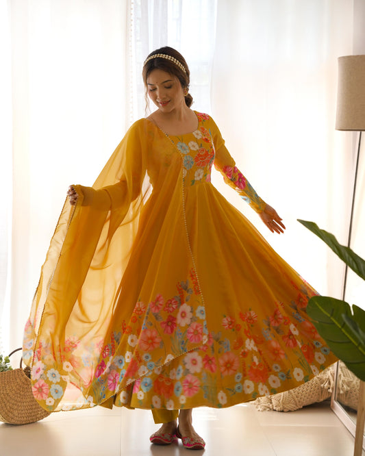 Organza Silk Print Anarkali Outfit