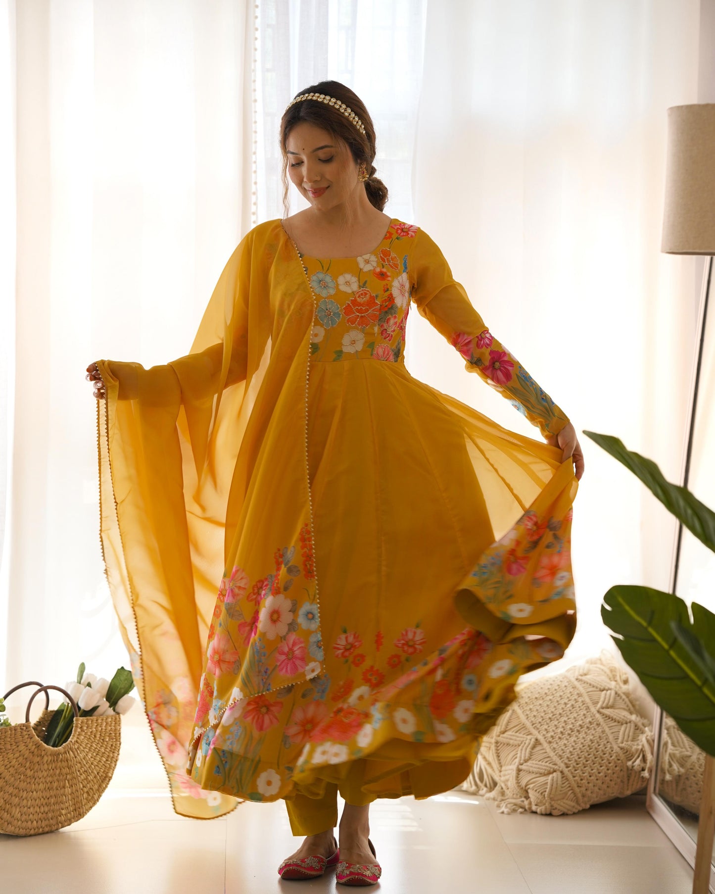 Organza Silk Print Anarkali Outfit