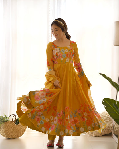 Organza Silk Print Anarkali Outfit