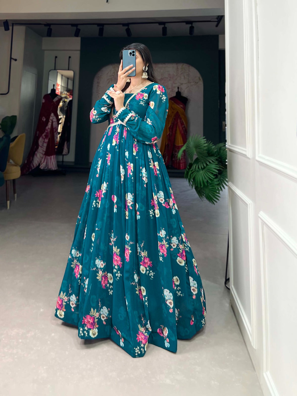 Exquisite Floral Print Georgette Gown