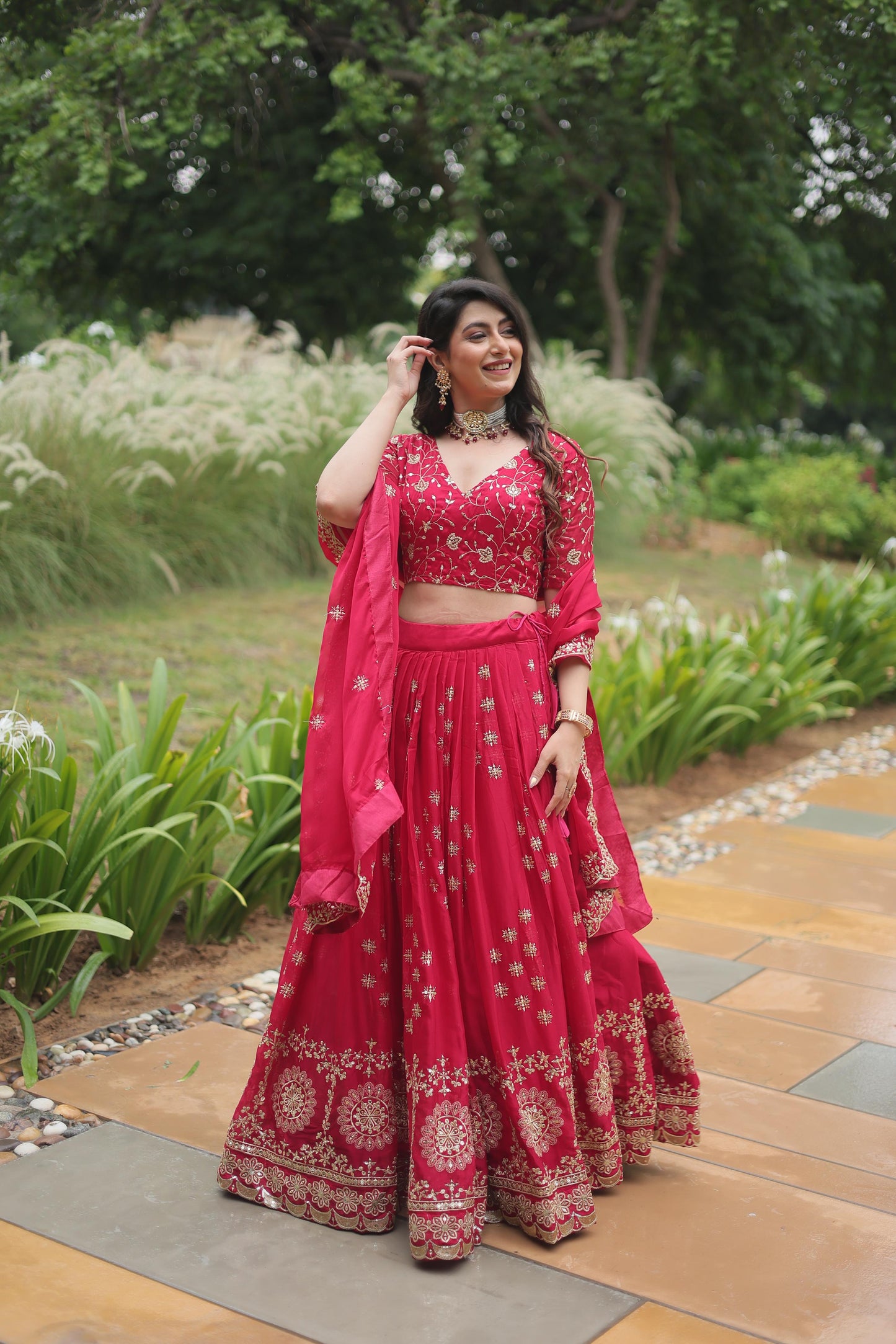 Bright Pink Embroidered Lehenga