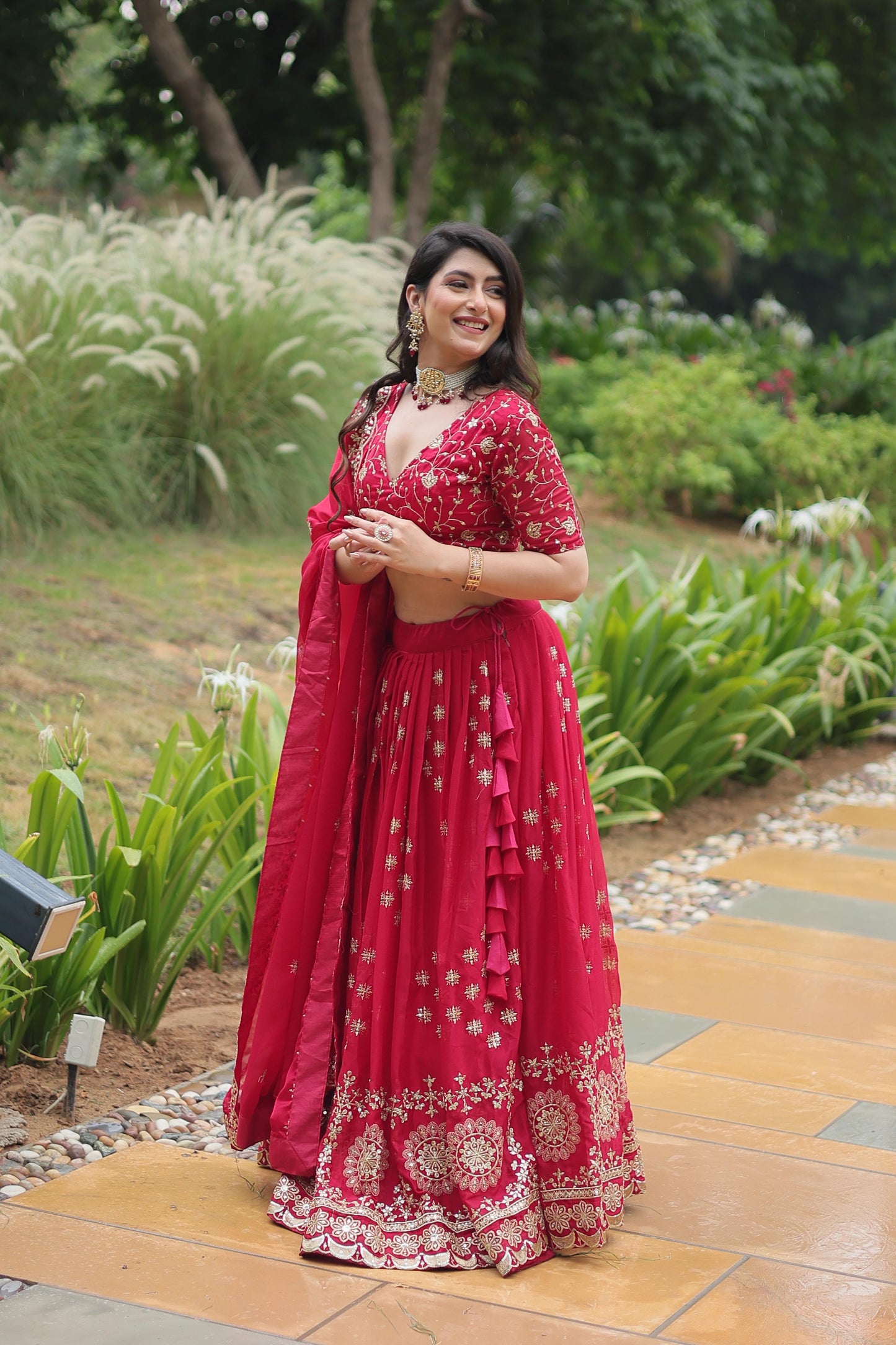 Bright Pink Embroidered Lehenga