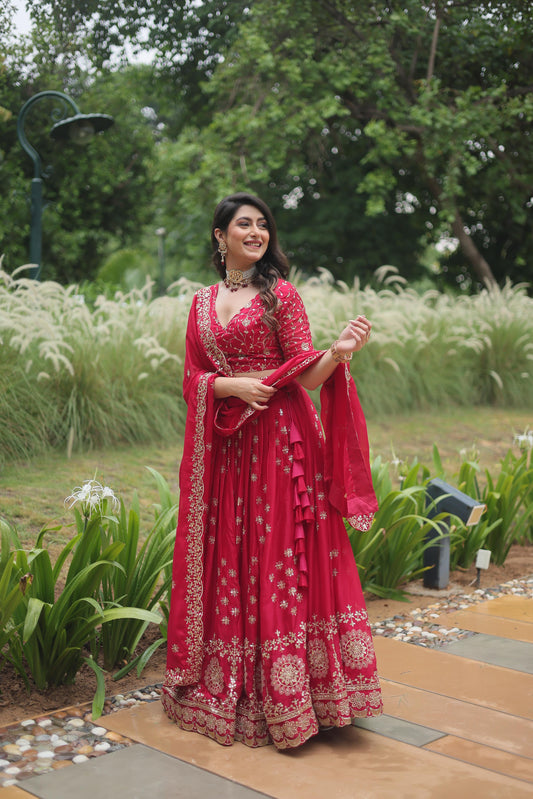 Bright Pink Embroidered Lehenga