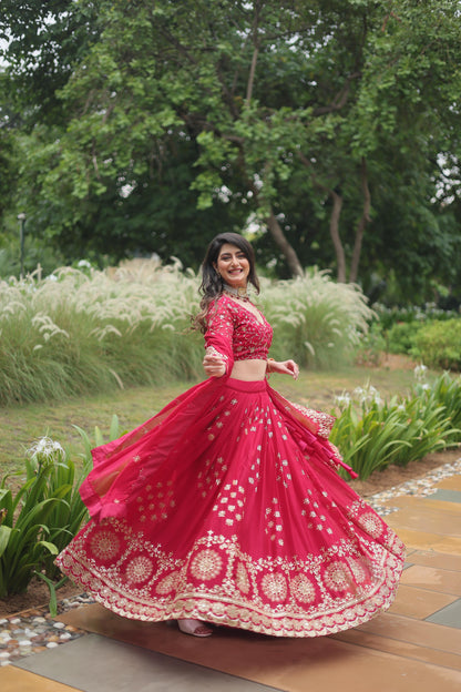 Bright Pink Embroidered Lehenga