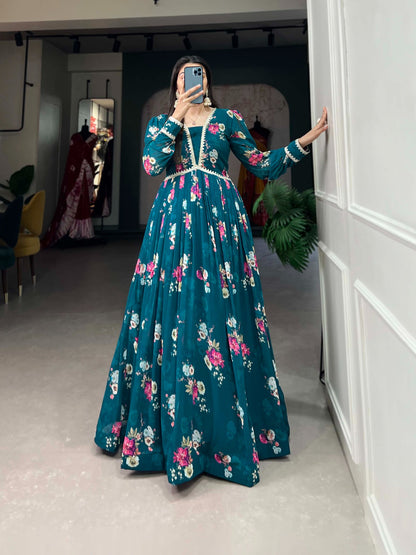 Exquisite Floral Print Georgette Gown