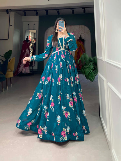 Exquisite Floral Print Georgette Gown