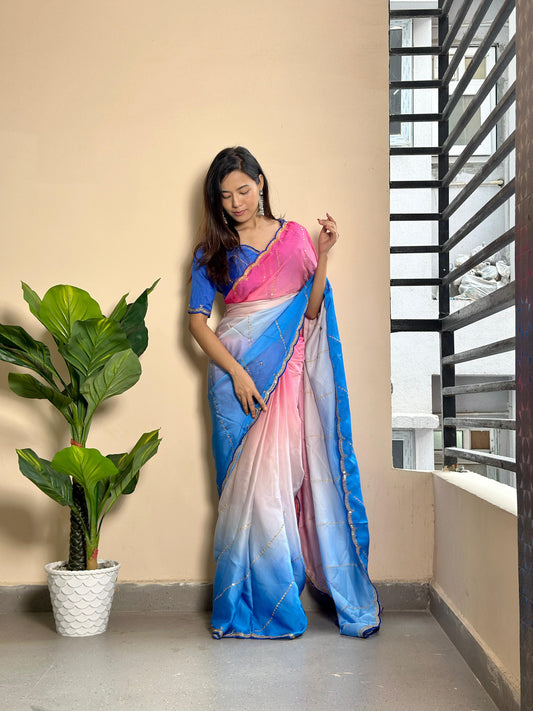 Beautiful Shaded Georgette Satin Saree