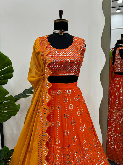 Vibrant Tangerine Shade Lehenga