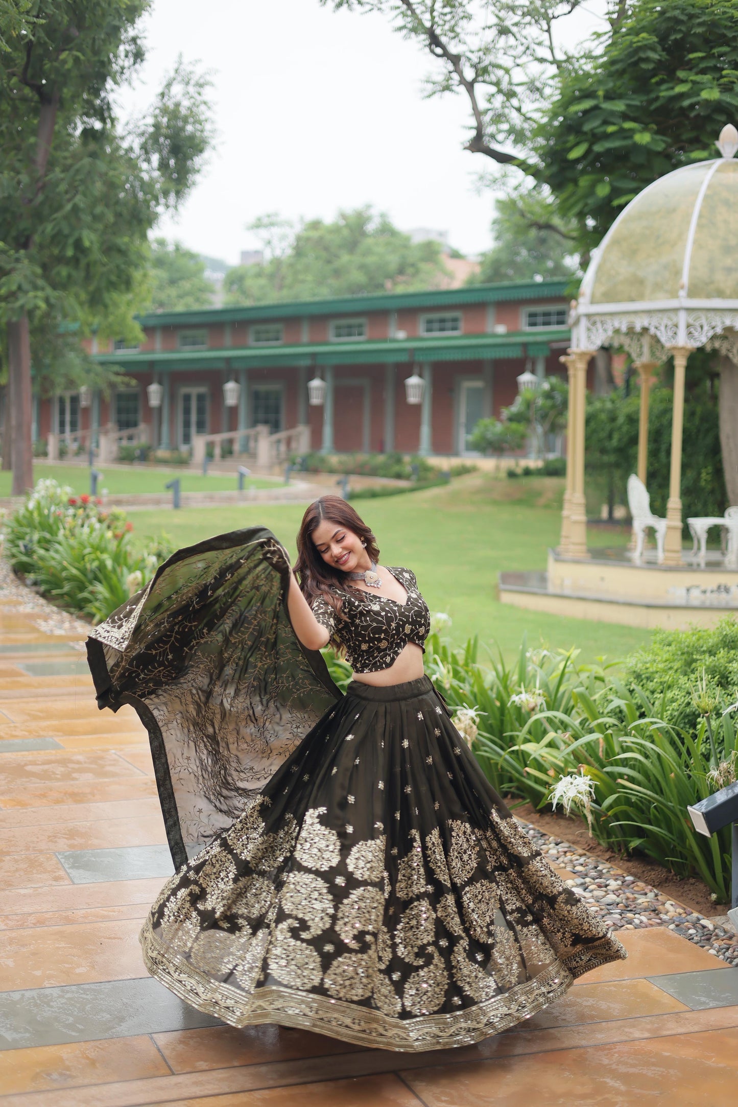 Olive Green Embroidered Lehenga & Blouse With Dupatta