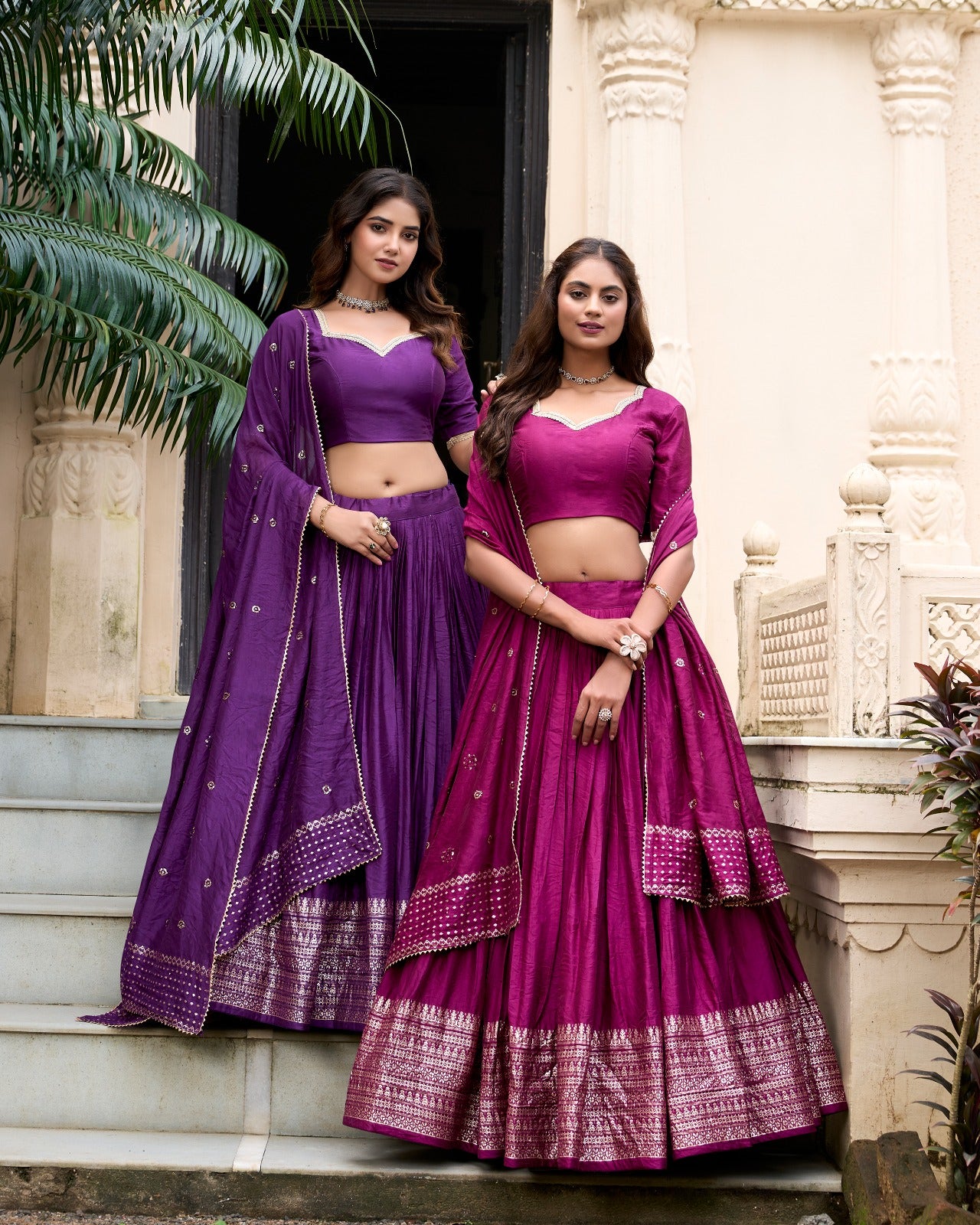 Chanderi Lehenga Set With Sequins Embellished Dupatta