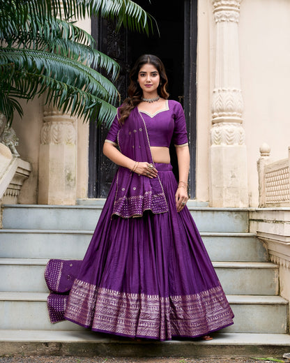 Chanderi Lehenga Set With Sequins Embellished Dupatta