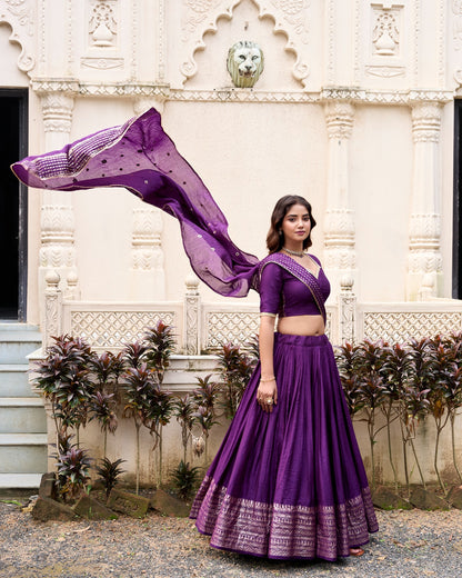 Chanderi Lehenga Set With Sequins Embellished Dupatta